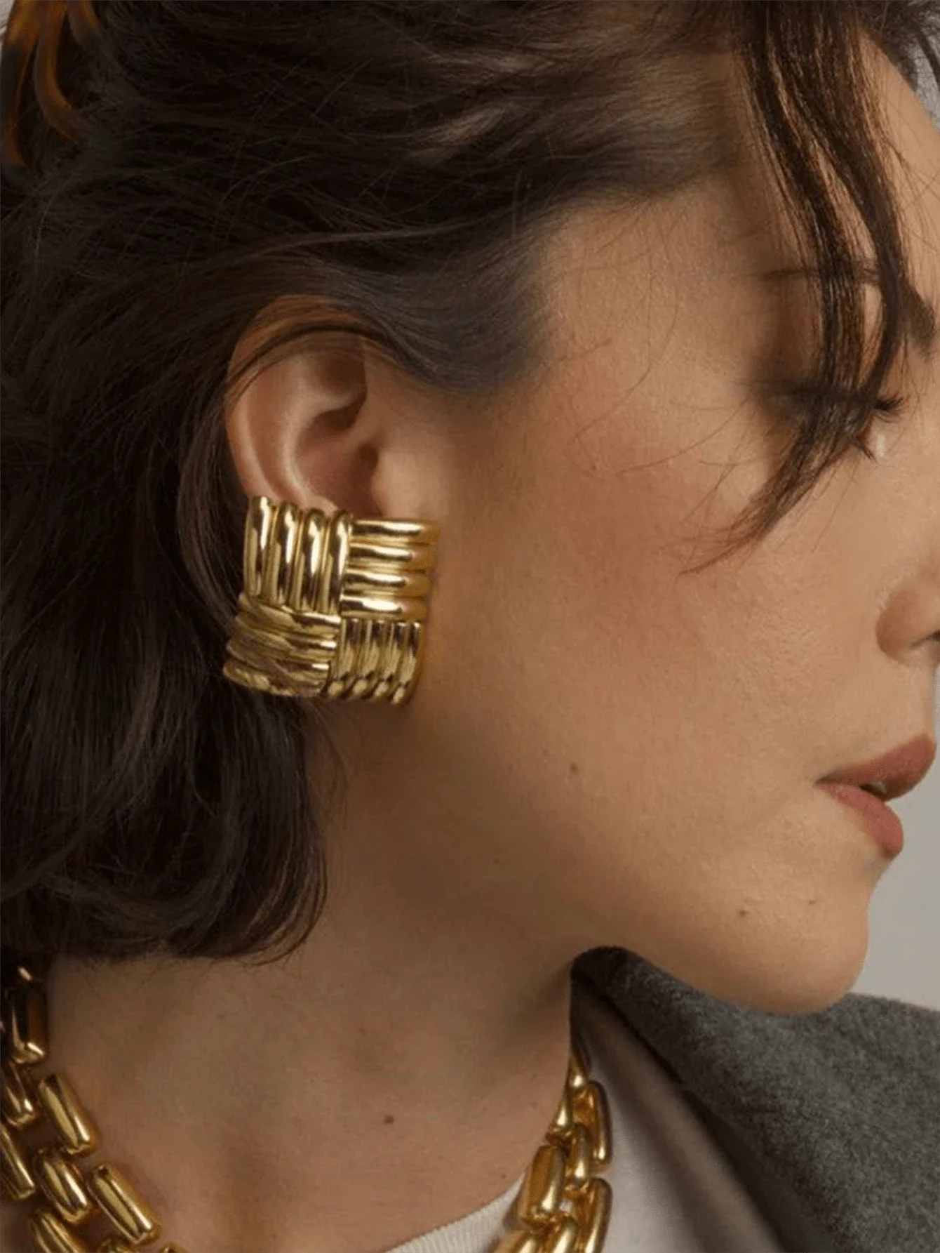 Square Golden Earrings | Waterproof & Tarnish Free