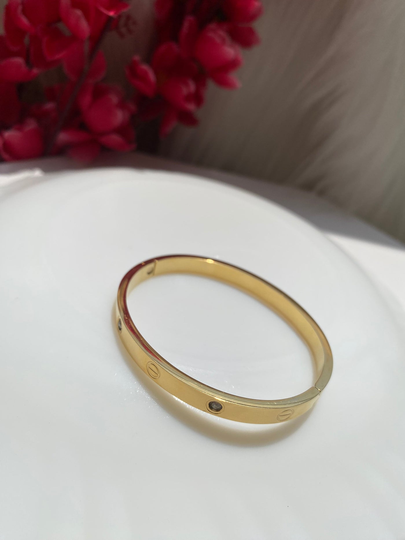 Gold Plated American Diamond Bangle-Style Bracelet