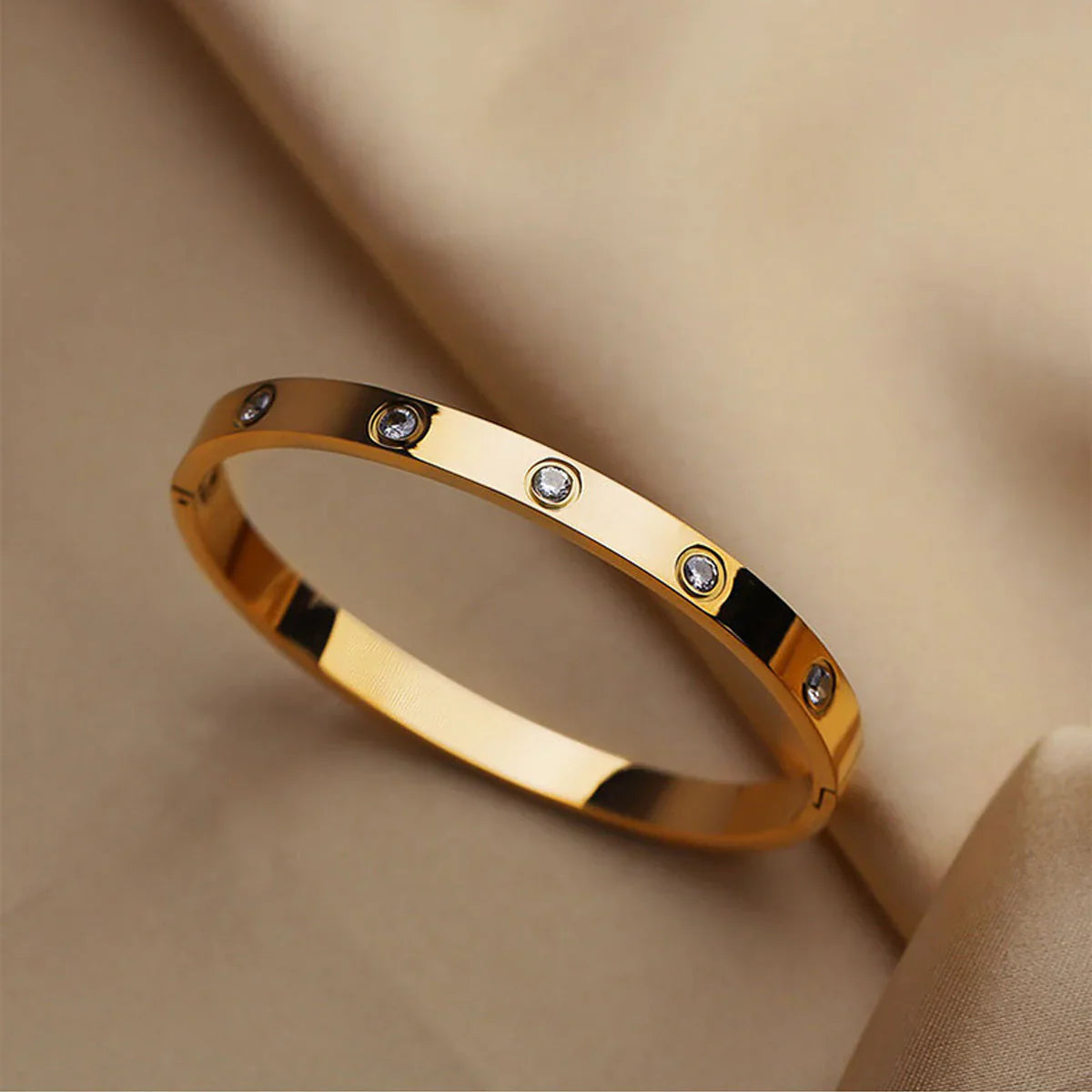 Stainless Steel Rhinestone Gold Clic Bangle Bracelet