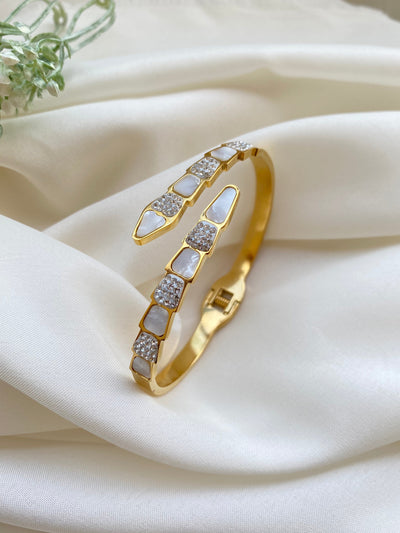 Snake White Mother Of Pearl Cubic Kada