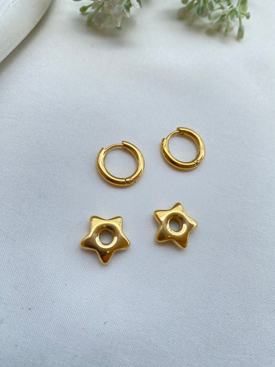 Gold Pleated Bali Earring Star Charm