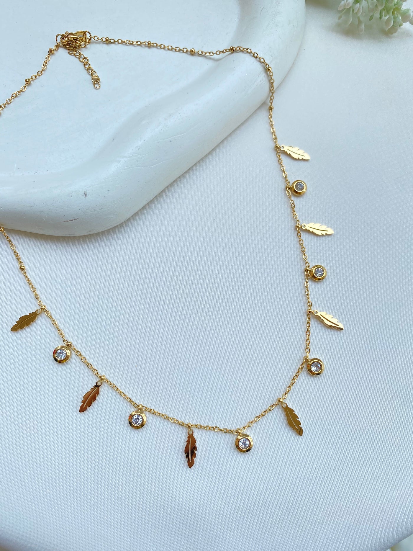 Gold Pleated Leaves Necklace