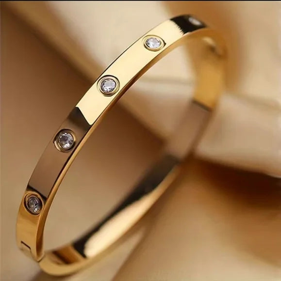 Stainless Steel Rhinestone Gold Clic Bangle Bracelet